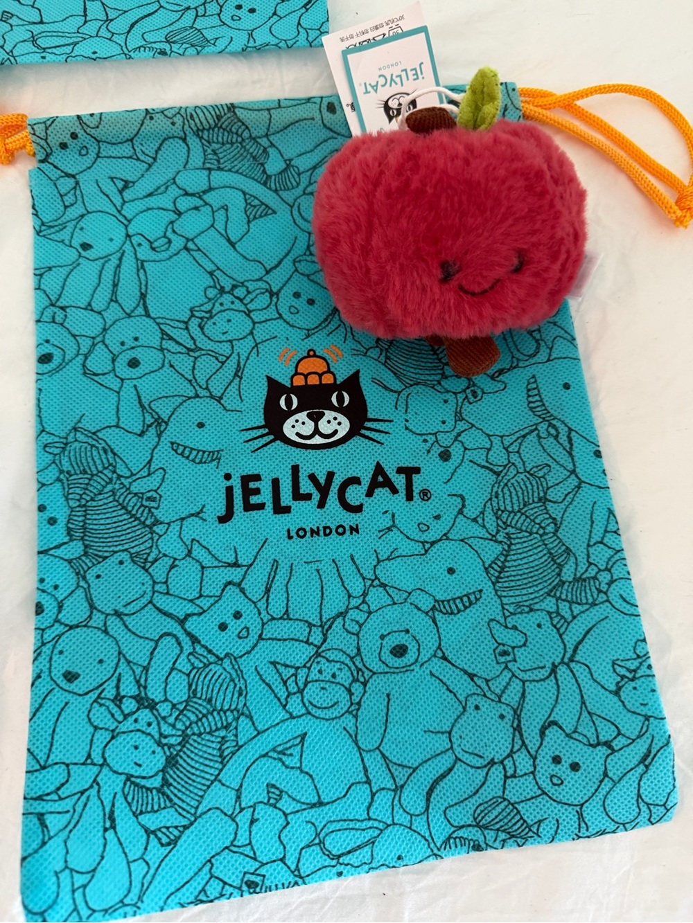 Jellycat Red Plush Apple Cat Toy with Green Leaf